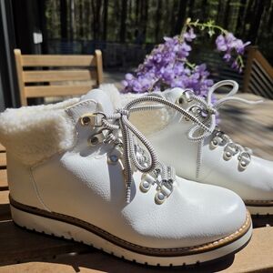 White Mountain White Faux-Shearling Lace-Up Ankle Booties